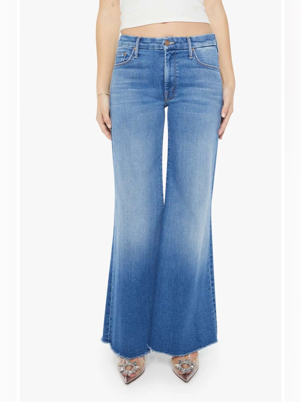 Mother denim mPetites The Lil Roller Fray Wide Leg Jeans in work hard play hard
